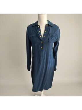 GOLD HAWK 100% Silk Navy Shirt Dress Size 8
